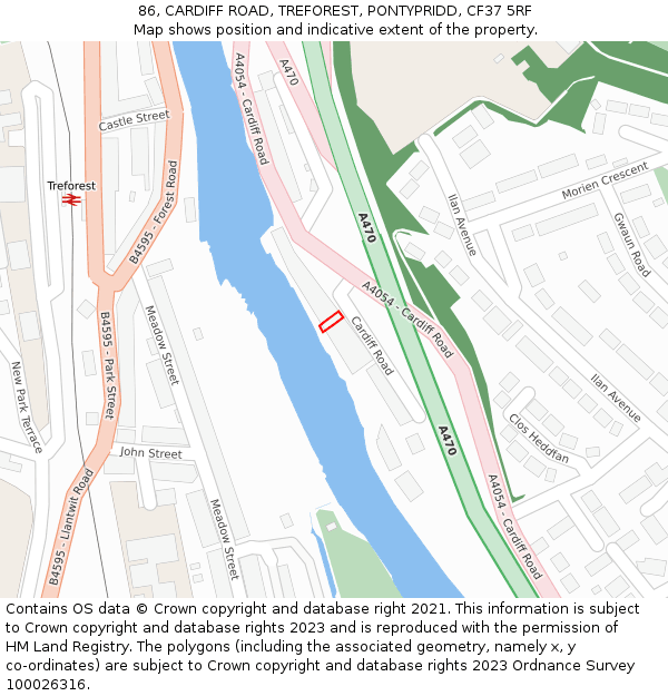 86, CARDIFF ROAD, TREFOREST, PONTYPRIDD, CF37 5RF: Location map and indicative extent of plot