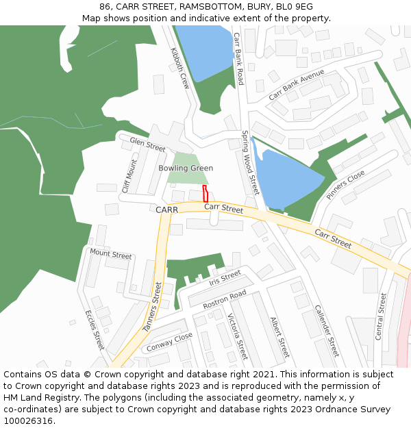 86, CARR STREET, RAMSBOTTOM, BURY, BL0 9EG: Location map and indicative extent of plot