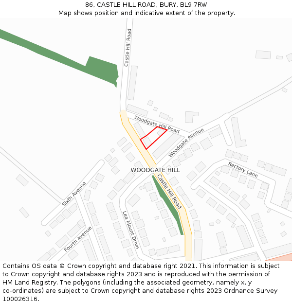 86, CASTLE HILL ROAD, BURY, BL9 7RW: Location map and indicative extent of plot