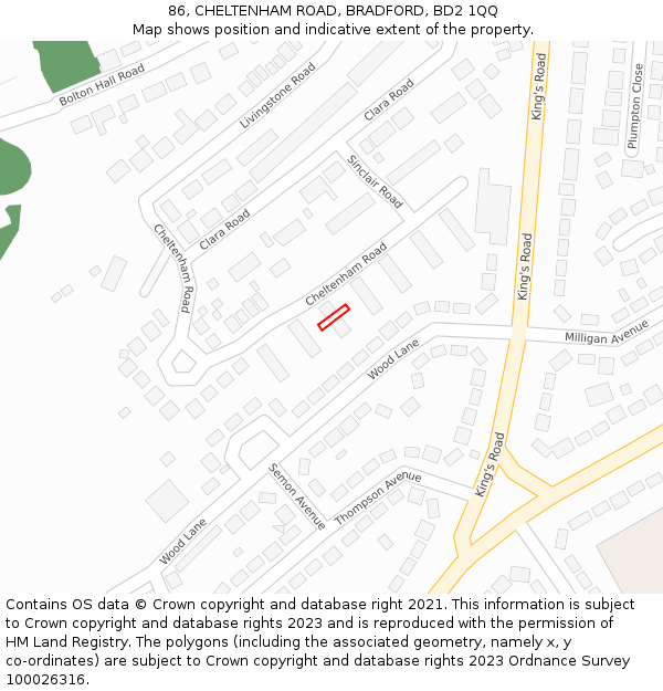 86, CHELTENHAM ROAD, BRADFORD, BD2 1QQ: Location map and indicative extent of plot