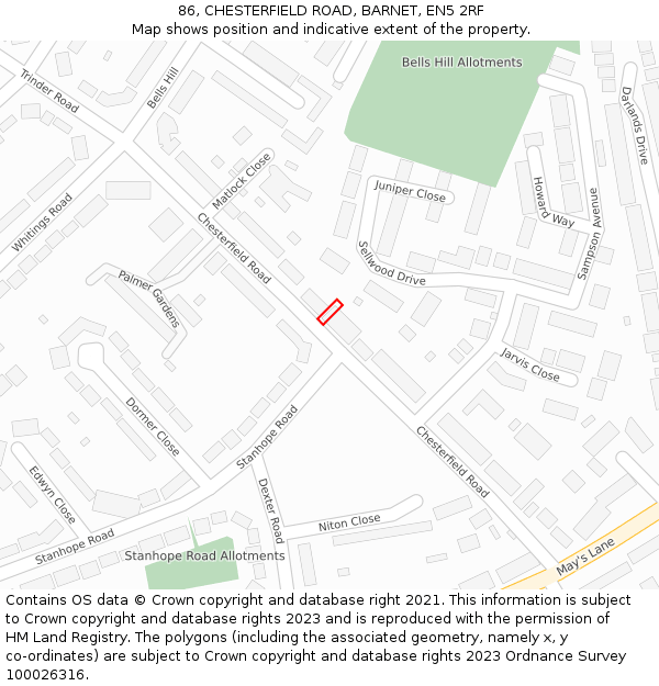 86, CHESTERFIELD ROAD, BARNET, EN5 2RF: Location map and indicative extent of plot