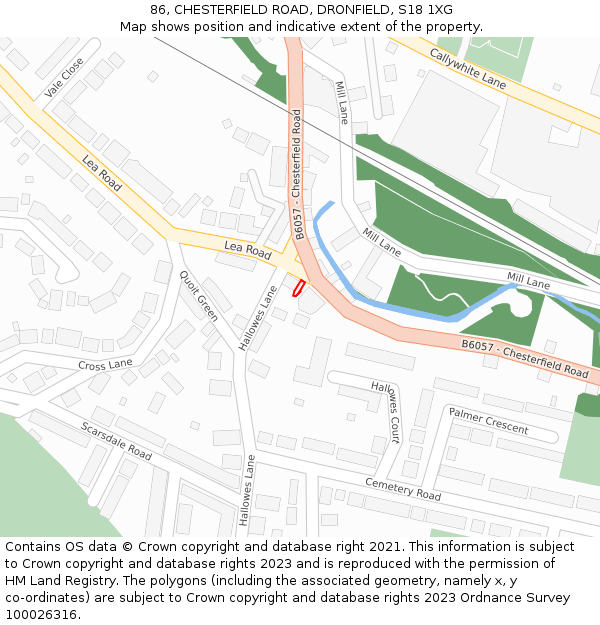 86, CHESTERFIELD ROAD, DRONFIELD, S18 1XG: Location map and indicative extent of plot