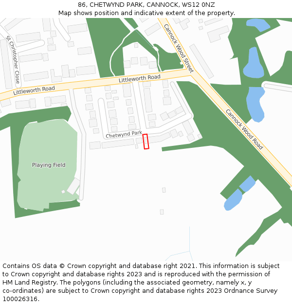 86, CHETWYND PARK, CANNOCK, WS12 0NZ: Location map and indicative extent of plot