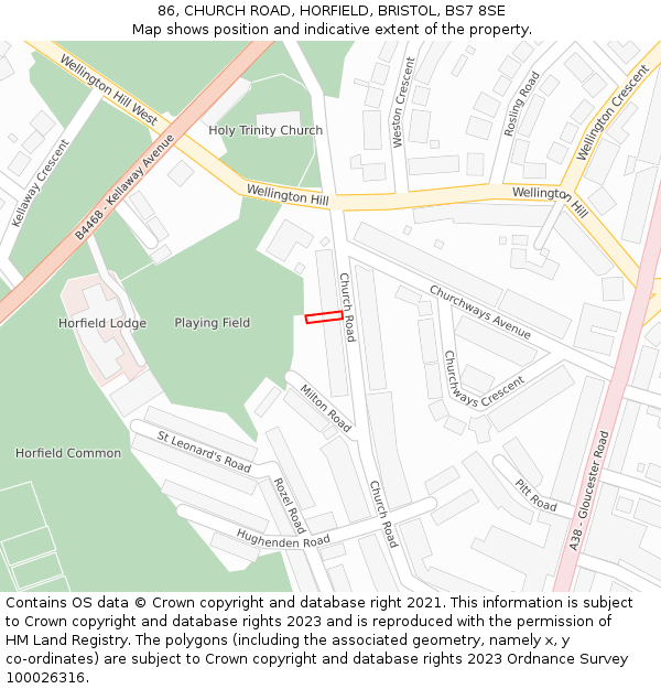 86, CHURCH ROAD, HORFIELD, BRISTOL, BS7 8SE: Location map and indicative extent of plot