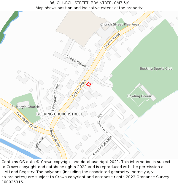 86, CHURCH STREET, BRAINTREE, CM7 5JY: Location map and indicative extent of plot
