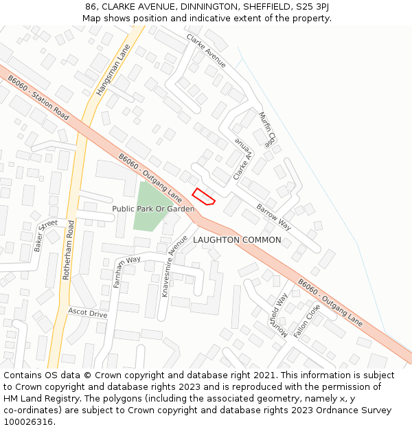 86, CLARKE AVENUE, DINNINGTON, SHEFFIELD, S25 3PJ: Location map and indicative extent of plot