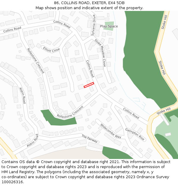 86, COLLINS ROAD, EXETER, EX4 5DB: Location map and indicative extent of plot