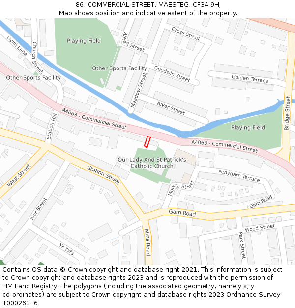 86, COMMERCIAL STREET, MAESTEG, CF34 9HJ: Location map and indicative extent of plot