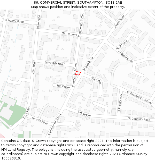 86, COMMERCIAL STREET, SOUTHAMPTON, SO18 6AE: Location map and indicative extent of plot