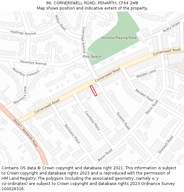 86, CORNERSWELL ROAD, PENARTH, CF64 2WB: Location map and indicative extent of plot