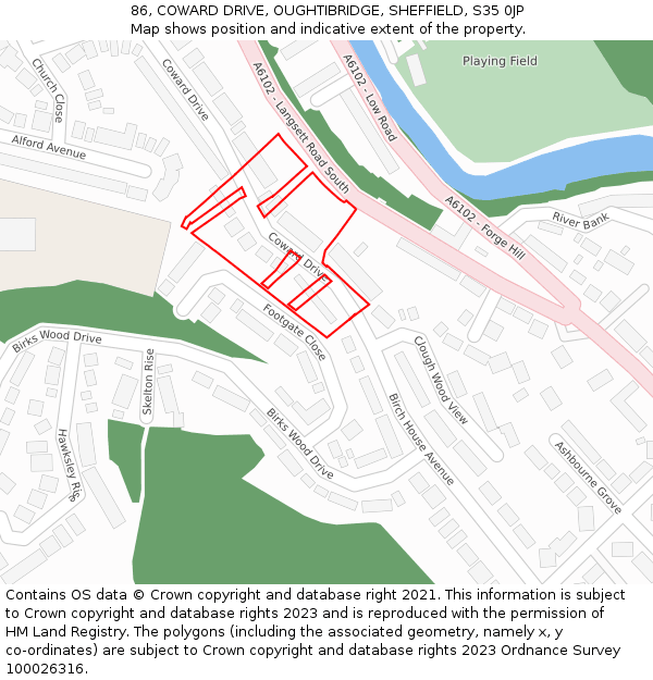 86, COWARD DRIVE, OUGHTIBRIDGE, SHEFFIELD, S35 0JP: Location map and indicative extent of plot