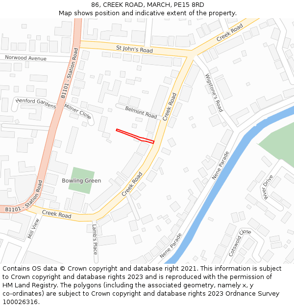 86, CREEK ROAD, MARCH, PE15 8RD: Location map and indicative extent of plot