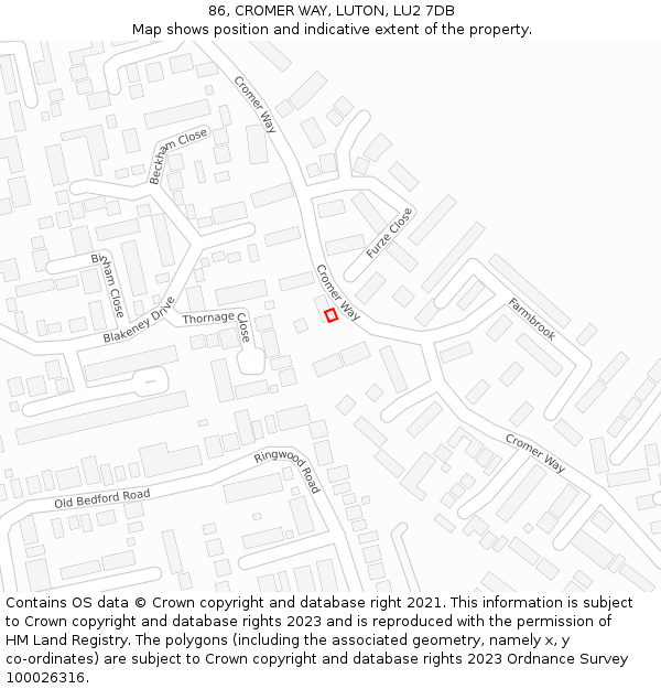 86, CROMER WAY, LUTON, LU2 7DB: Location map and indicative extent of plot
