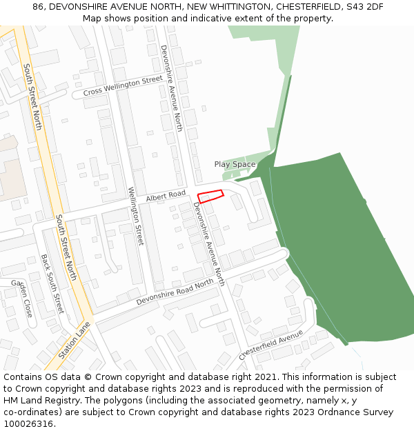 86, DEVONSHIRE AVENUE NORTH, NEW WHITTINGTON, CHESTERFIELD, S43 2DF: Location map and indicative extent of plot