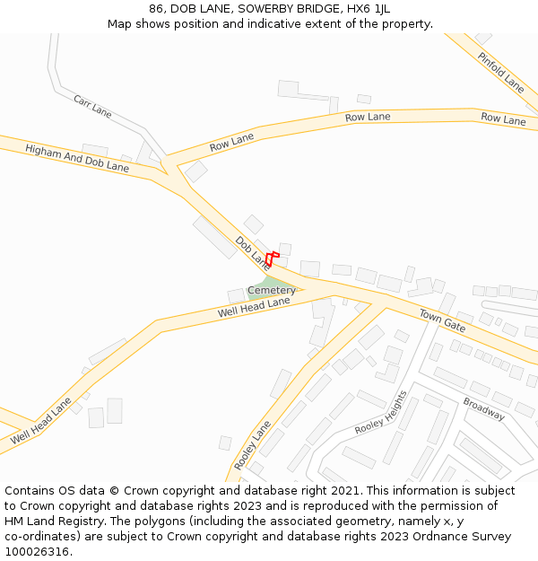 86, DOB LANE, SOWERBY BRIDGE, HX6 1JL: Location map and indicative extent of plot