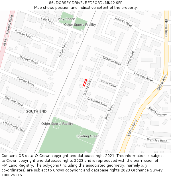 86, DORSEY DRIVE, BEDFORD, MK42 9FP: Location map and indicative extent of plot