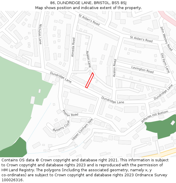 86, DUNDRIDGE LANE, BRISTOL, BS5 8SJ: Location map and indicative extent of plot