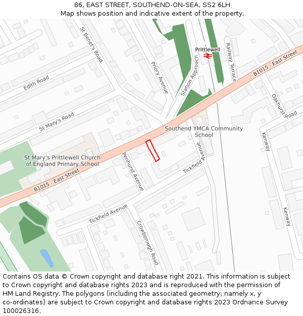 86, EAST STREET, SOUTHEND-ON-SEA, SS2 6LH: Location map and indicative extent of plot