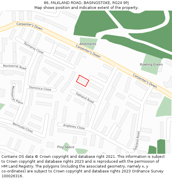 86, FALKLAND ROAD, BASINGSTOKE, RG24 9PJ: Location map and indicative extent of plot