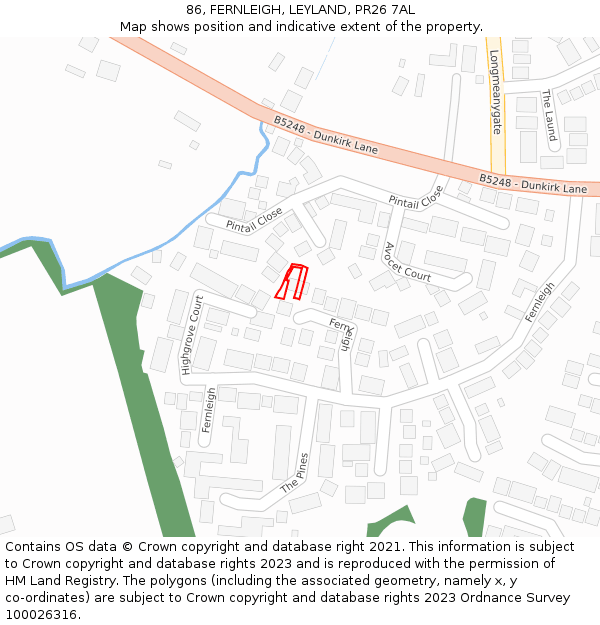 86, FERNLEIGH, LEYLAND, PR26 7AL: Location map and indicative extent of plot