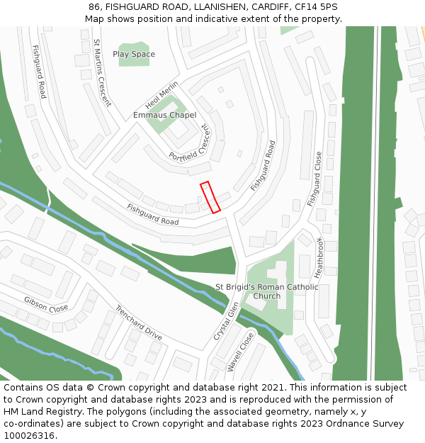 86, FISHGUARD ROAD, LLANISHEN, CARDIFF, CF14 5PS: Location map and indicative extent of plot