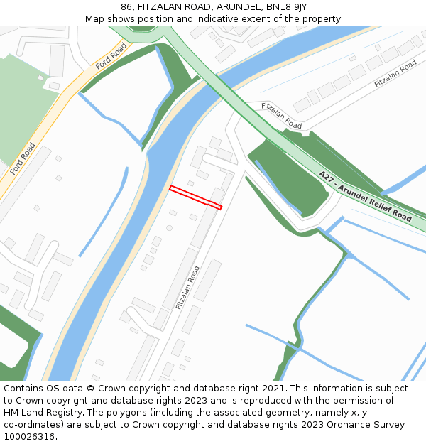 86, FITZALAN ROAD, ARUNDEL, BN18 9JY: Location map and indicative extent of plot