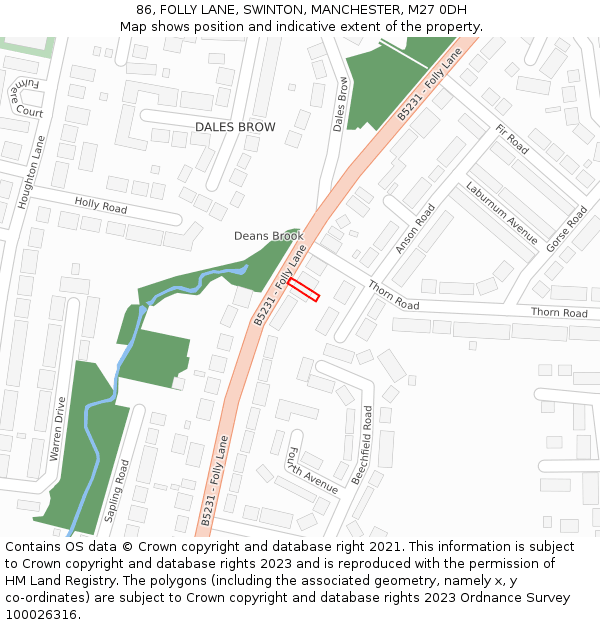86, FOLLY LANE, SWINTON, MANCHESTER, M27 0DH: Location map and indicative extent of plot