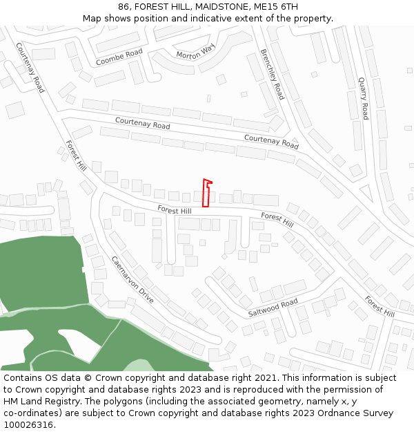86, FOREST HILL, MAIDSTONE, ME15 6TH: Location map and indicative extent of plot