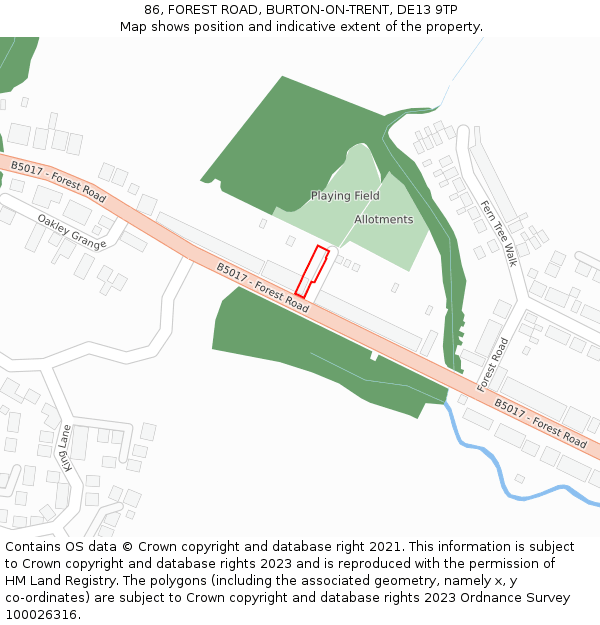86, FOREST ROAD, BURTON-ON-TRENT, DE13 9TP: Location map and indicative extent of plot