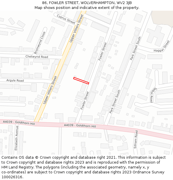 86, FOWLER STREET, WOLVERHAMPTON, WV2 3JB: Location map and indicative extent of plot