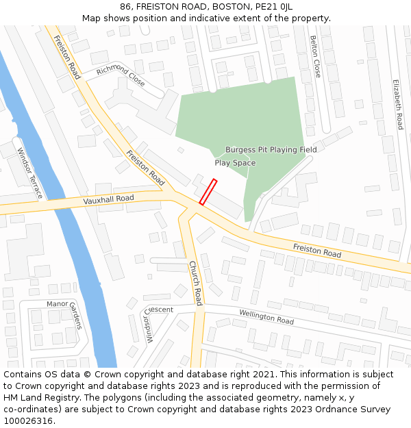 86, FREISTON ROAD, BOSTON, PE21 0JL: Location map and indicative extent of plot