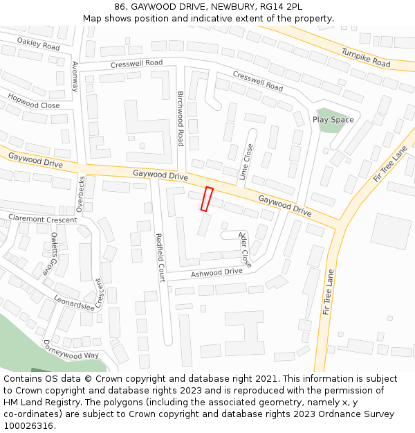 86, GAYWOOD DRIVE, NEWBURY, RG14 2PL: Location map and indicative extent of plot
