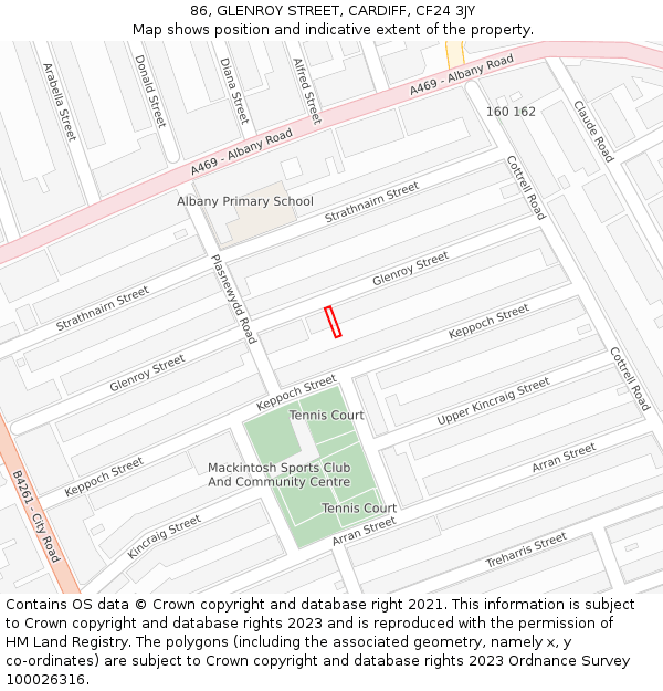 86, GLENROY STREET, CARDIFF, CF24 3JY: Location map and indicative extent of plot