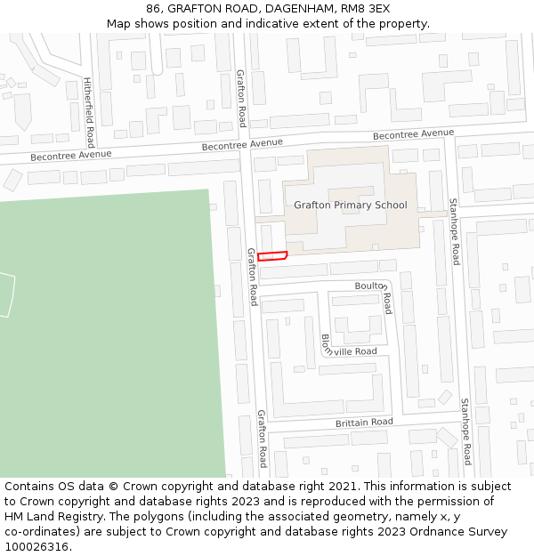 86, GRAFTON ROAD, DAGENHAM, RM8 3EX: Location map and indicative extent of plot