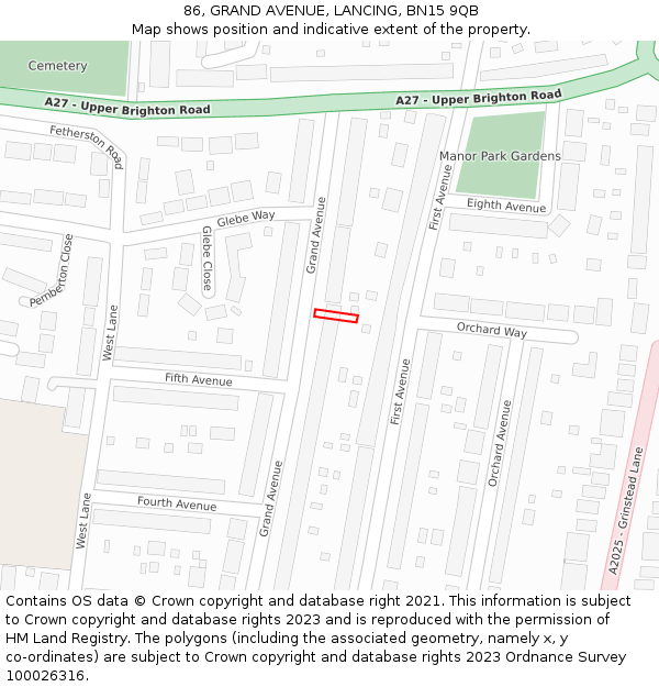 86, GRAND AVENUE, LANCING, BN15 9QB: Location map and indicative extent of plot