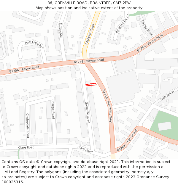 86, GRENVILLE ROAD, BRAINTREE, CM7 2PW: Location map and indicative extent of plot