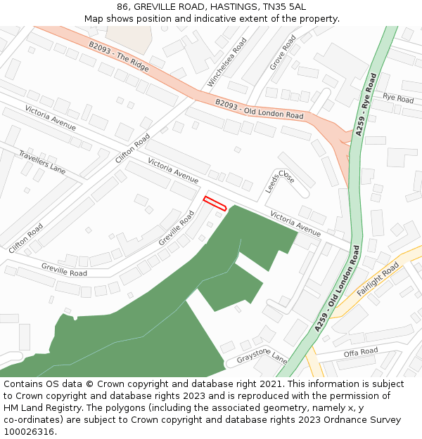 86, GREVILLE ROAD, HASTINGS, TN35 5AL: Location map and indicative extent of plot