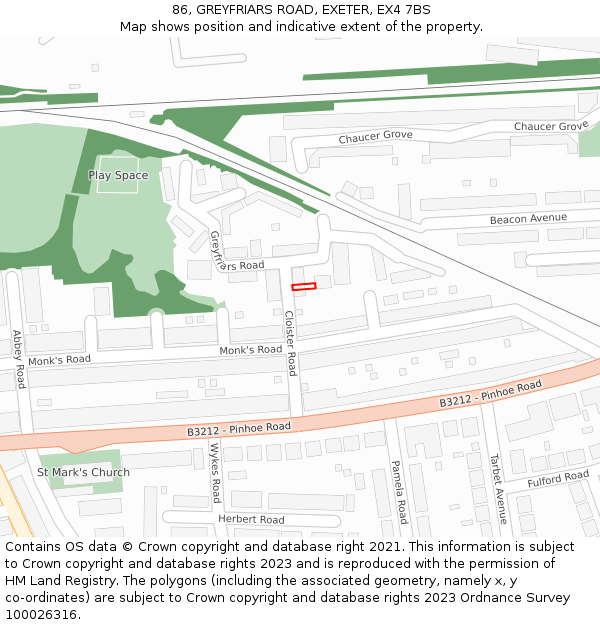 86, GREYFRIARS ROAD, EXETER, EX4 7BS: Location map and indicative extent of plot