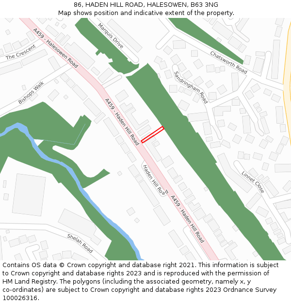 86, HADEN HILL ROAD, HALESOWEN, B63 3NG: Location map and indicative extent of plot
