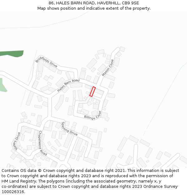 86, HALES BARN ROAD, HAVERHILL, CB9 9SE: Location map and indicative extent of plot