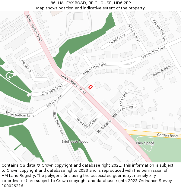 86, HALIFAX ROAD, BRIGHOUSE, HD6 2EP: Location map and indicative extent of plot