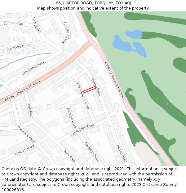 86, HARTOP ROAD, TORQUAY, TQ1 4QJ: Location map and indicative extent of plot