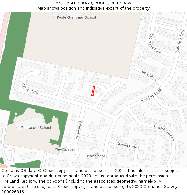 86, HASLER ROAD, POOLE, BH17 9AW: Location map and indicative extent of plot