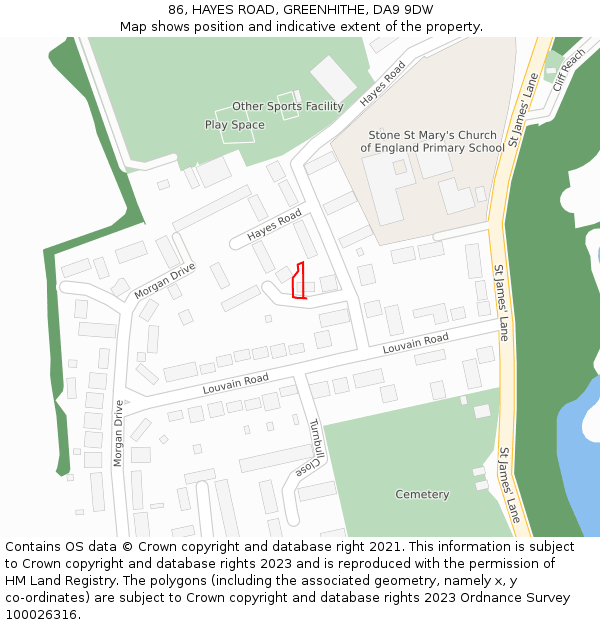 86, HAYES ROAD, GREENHITHE, DA9 9DW: Location map and indicative extent of plot