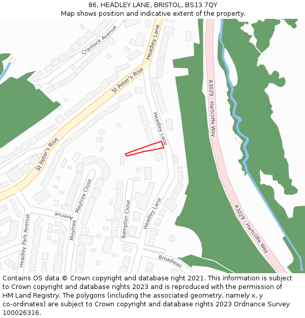 86, HEADLEY LANE, BRISTOL, BS13 7QY: Location map and indicative extent of plot