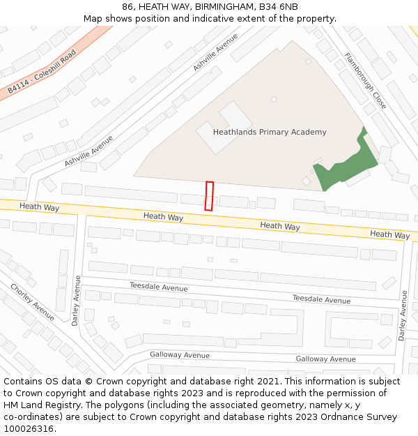 86, HEATH WAY, BIRMINGHAM, B34 6NB: Location map and indicative extent of plot