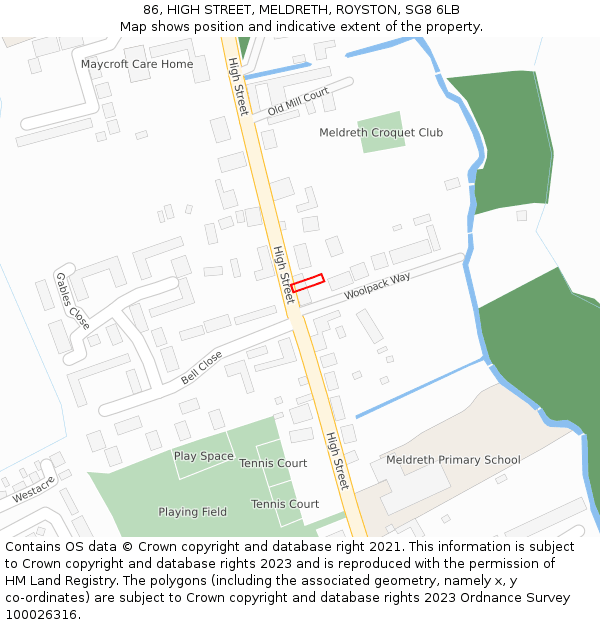 86, HIGH STREET, MELDRETH, ROYSTON, SG8 6LB: Location map and indicative extent of plot