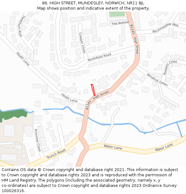 86, HIGH STREET, MUNDESLEY, NORWICH, NR11 8JL: Location map and indicative extent of plot