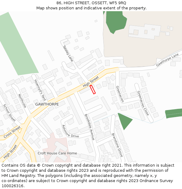 86, HIGH STREET, OSSETT, WF5 9RQ: Location map and indicative extent of plot