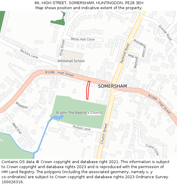 86, HIGH STREET, SOMERSHAM, HUNTINGDON, PE28 3EH: Location map and indicative extent of plot